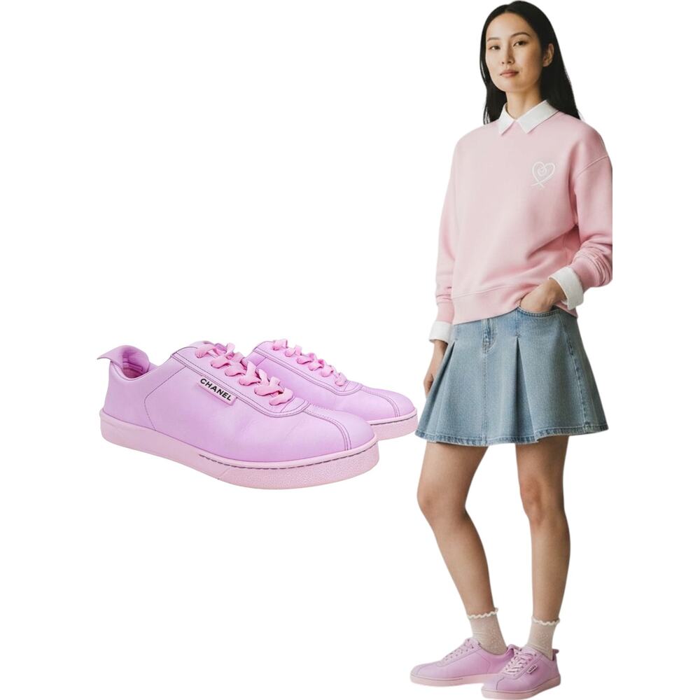 Chanel Weekender Leather CC Logo Low Top Sneakers Pink Size 39